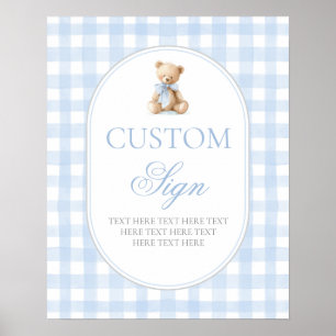 Blue Gingham Bear Customized sign