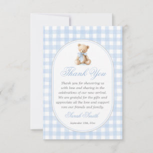 Blue Gingham Bear Grand millennial Thank You Card