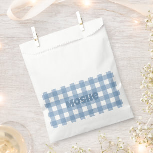 Blue gingham birthday party favor bag