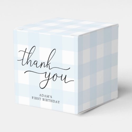 Blue Gingham Birthday Thank You Favor Box