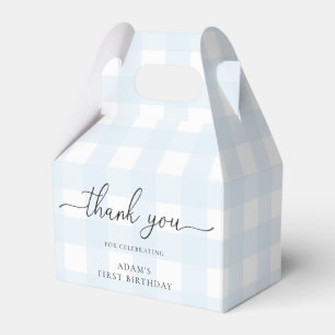 Blue Gingham Birthday Thank You Favor Box