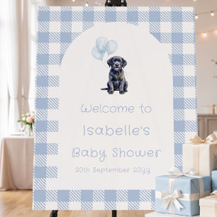 Blue Gingham Black Lab Puppy Dog Baby Shower Foam Board