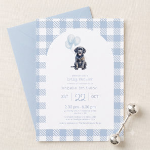 Blue Gingham Black Lab Puppy Dog Baby Shower  Invitation