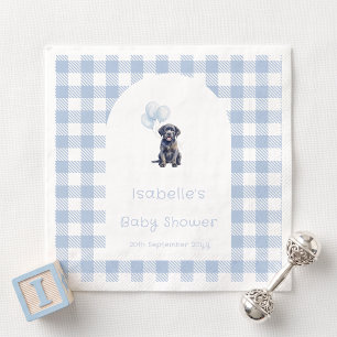 Blue Gingham Black Lab Puppy Dog Baby Shower Napkins