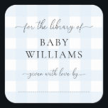 Blue Gingham Bookplate Sticker<br><div class="desc">This Baby Shower bookplate sticker features a classic gingham design and modern fonts. The script heading is an image that cannot be edited. All of the other text is fully editable. For more advanced customization of this design, simply select the "Customize It" button above. Add the sticker to your invitation...</div>