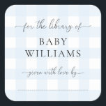 Blue Gingham Bookplate Sticker<br><div class="desc">This Baby Shower bookplate sticker features a classic gingham design and modern fonts. The script heading is an image that cannot be edited. All of the other text is fully editable. For more advanced customization of this design, simply select the "Customize It" button above. Add the sticker to your invitation...</div>