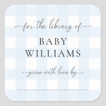 Blue Gingham Bookplate Sticker