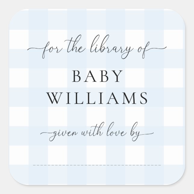 Blue Gingham Bookplate Sticker (Front)