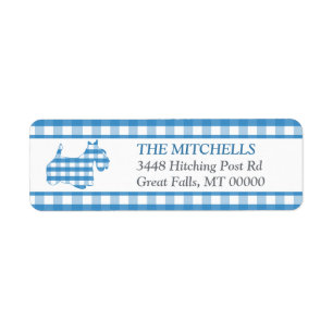 Blue Gingham Border Scottie Dog Label