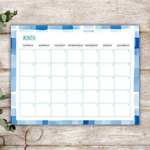 Blue Gingham Border Undated Monthly Planner Notepad