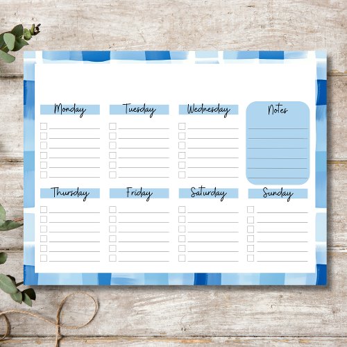 Blue Gingham Border Undated Weekly Planner Notepad
