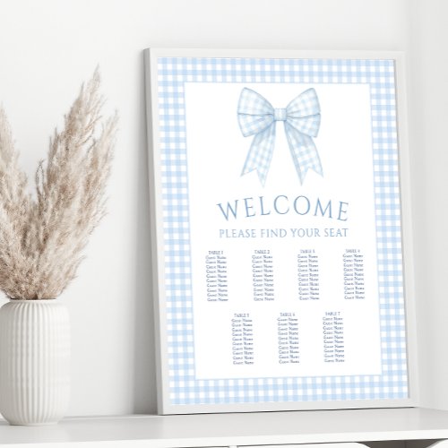 Blue gingham bow baby boy shower seating chart