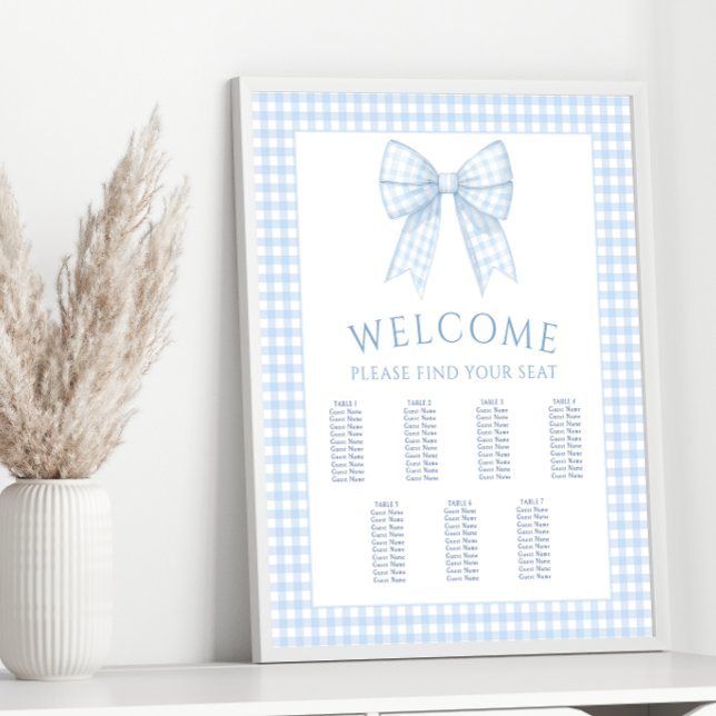 Blue gingham bow baby boy shower seating chart (Creator Uploaded)