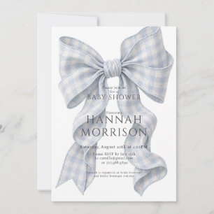 Blue Gingham Bow Baby Shower Invitation