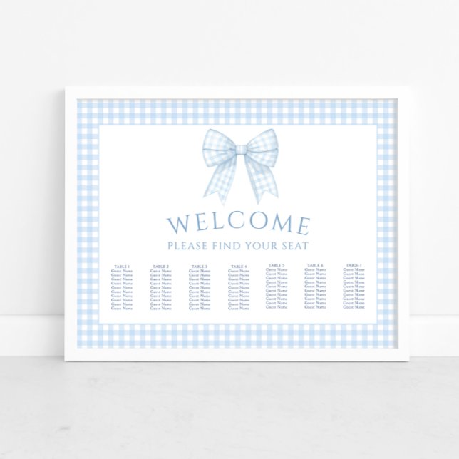 Blue gingham bow boho baby shower seating chart (Creator Uploaded)