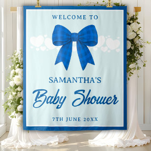Blue Gingham Bow Boy Baby Shower Backdrop