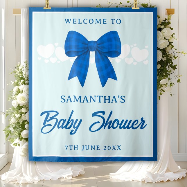Blue Gingham Bow Boy Baby Shower Backdrop (Creator Uploaded)