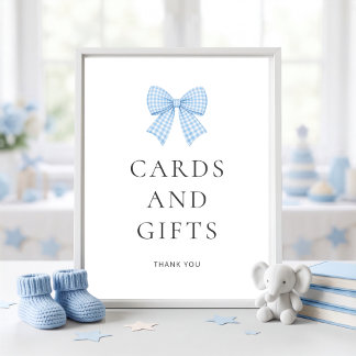 Blue Gingham Bow Cards Gifts Baby Shower  Poster