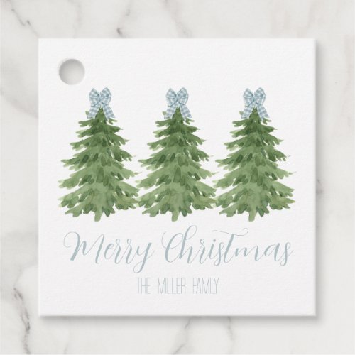 Blue Gingham Bow Christmas Tree Gift Tags