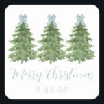 Blue Gingham Bow Christmas Tree Sticker Gift Tag<br><div class="desc">Adorable sticker gift tag featuring Christmas trees with blue gingham bow topper design,  personalized with your name</div>
