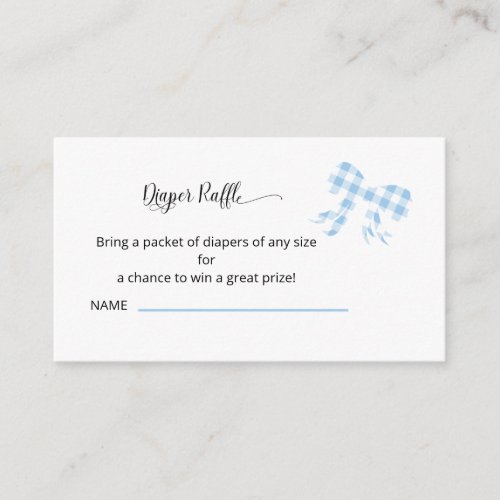 Blue Gingham Bow Diaper Raffle Enclosure Card