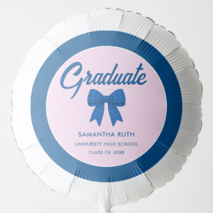 Blue Gingham Bow Graduation Party Balloon