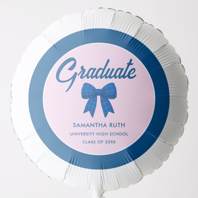 Blue Gingham Bow Graduation Party Balloon (Front)