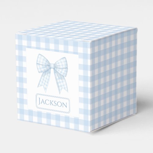 Blue gingham bow ribbon baby boy gift favor boxes
