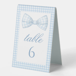 Blue Gingham Bow tie Baby boy shower table numbers Table Tent