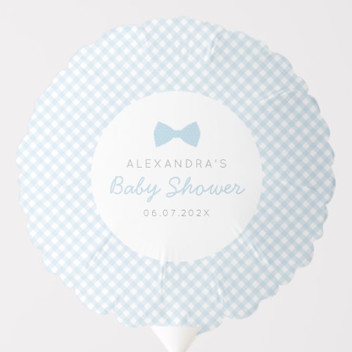 Blue gingham bow tie baby shower balloon
