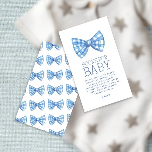 Blue Gingham Bow Tie Books for Baby Baby Shower Enclosure Card