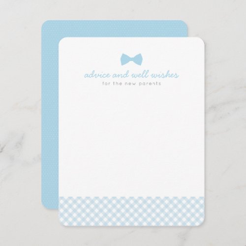 Blue gingham bow tie cute baby shower advice card