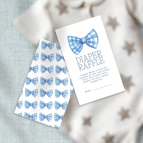 Blue Gingham Bow Tie Diaper Raffle Baby Shower Enclosure Card