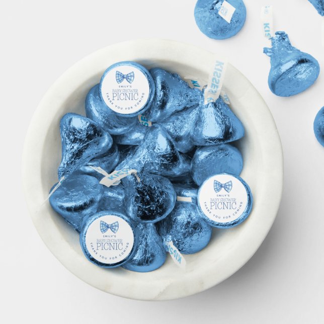 Blue Gingham Bow Tie Name Baby Shower Thanks Hershey®'s Kisses® (Assorted)