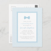 Blue gingham bow tie virtual baby shower postcard (Front/Back)