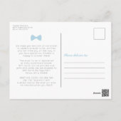 Blue gingham bow tie virtual baby shower postcard (Back)