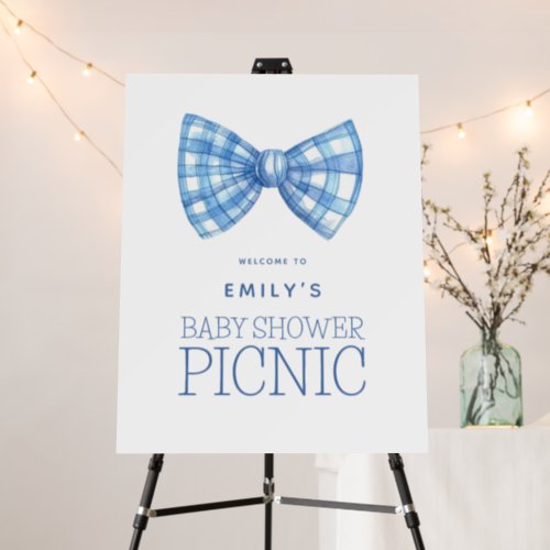 Blue Gingham Bow Tie Welcome Baby Shower Picnic Foam Board