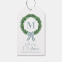 Blue Gingham Bow Wreath Gift Tag