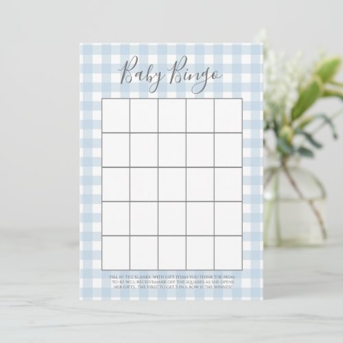 Blue Gingham Boy Baby Shower Bingo Cards