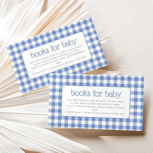 Blue Gingham Boy Baby Shower Book Request Enclosure Card
