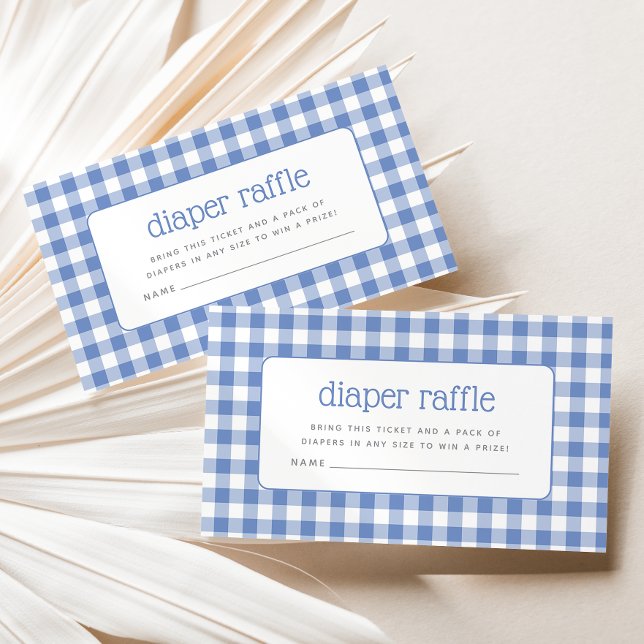 Blue Gingham Boy Baby Shower Diaper Raffle Enclosure Card (Creator Uploaded)