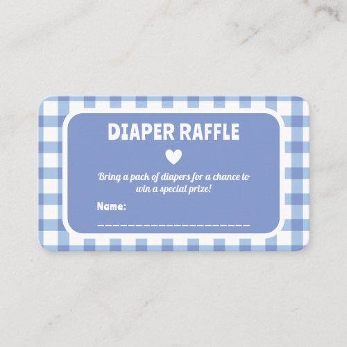 Blue Gingham Boy Baby Shower Diaper Raffle Ticket Enclosure Card
