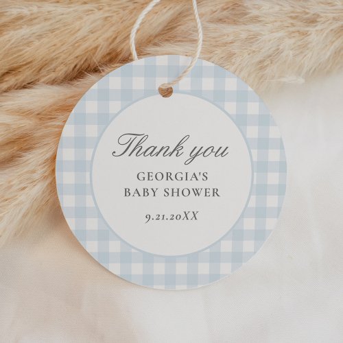 Blue Gingham Boy Baby Shower Favor Tags
