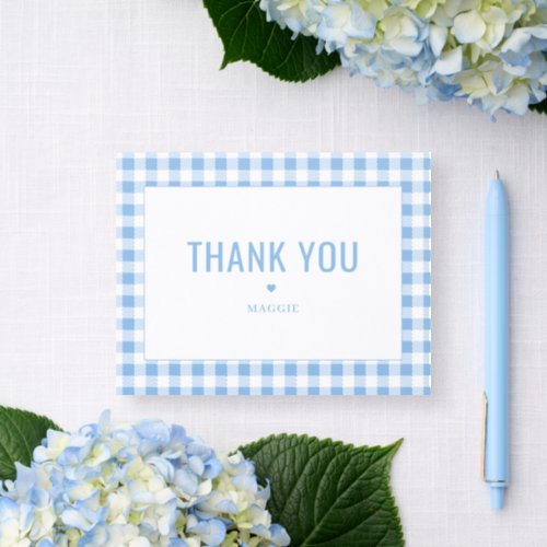 Blue Gingham Boy Baby Shower Letterpress Thank You Card
