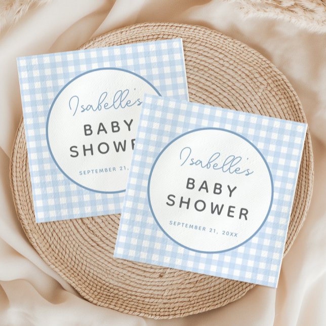 Blue Gingham Boy Baby Shower Napkins (Creator Uploaded)