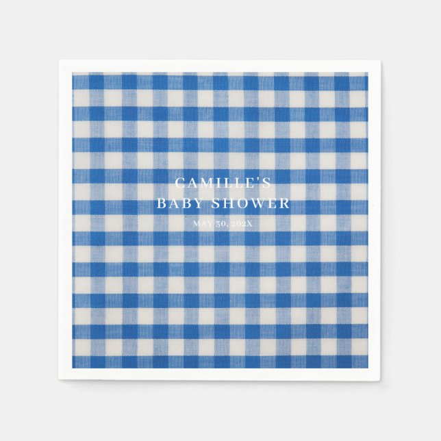 Blue Gingham Boy Baby Shower Napkins (Front)