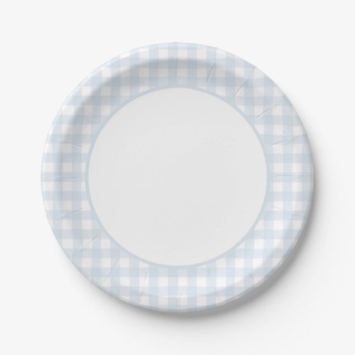 Blue Gingham Boy Baby Shower Paper Plates