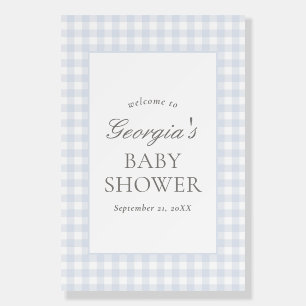 Blue Gingham Boy Baby Shower Welcome Sign