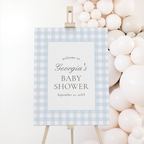 Blue Gingham Boy Baby Shower Welcome Sign