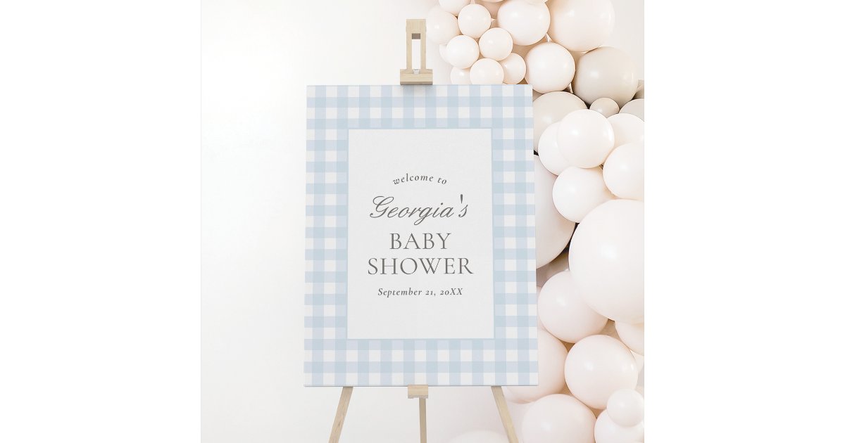 Blue Gingham Boy Baby Shower Welcome Sign | Zazzle